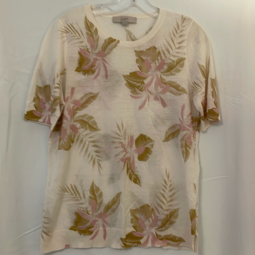 Loft semi sheer knit  pink green floral medium wore 2 times